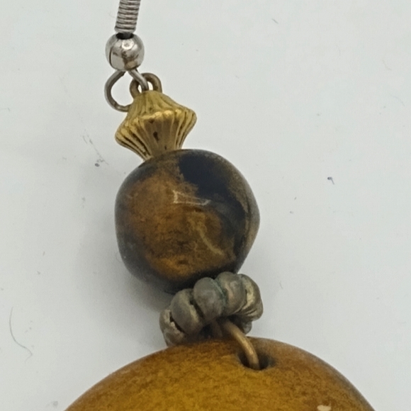 Rustic Primitive faux Polished Stone Dangle Hoop Earrings - Picture 4 of 7